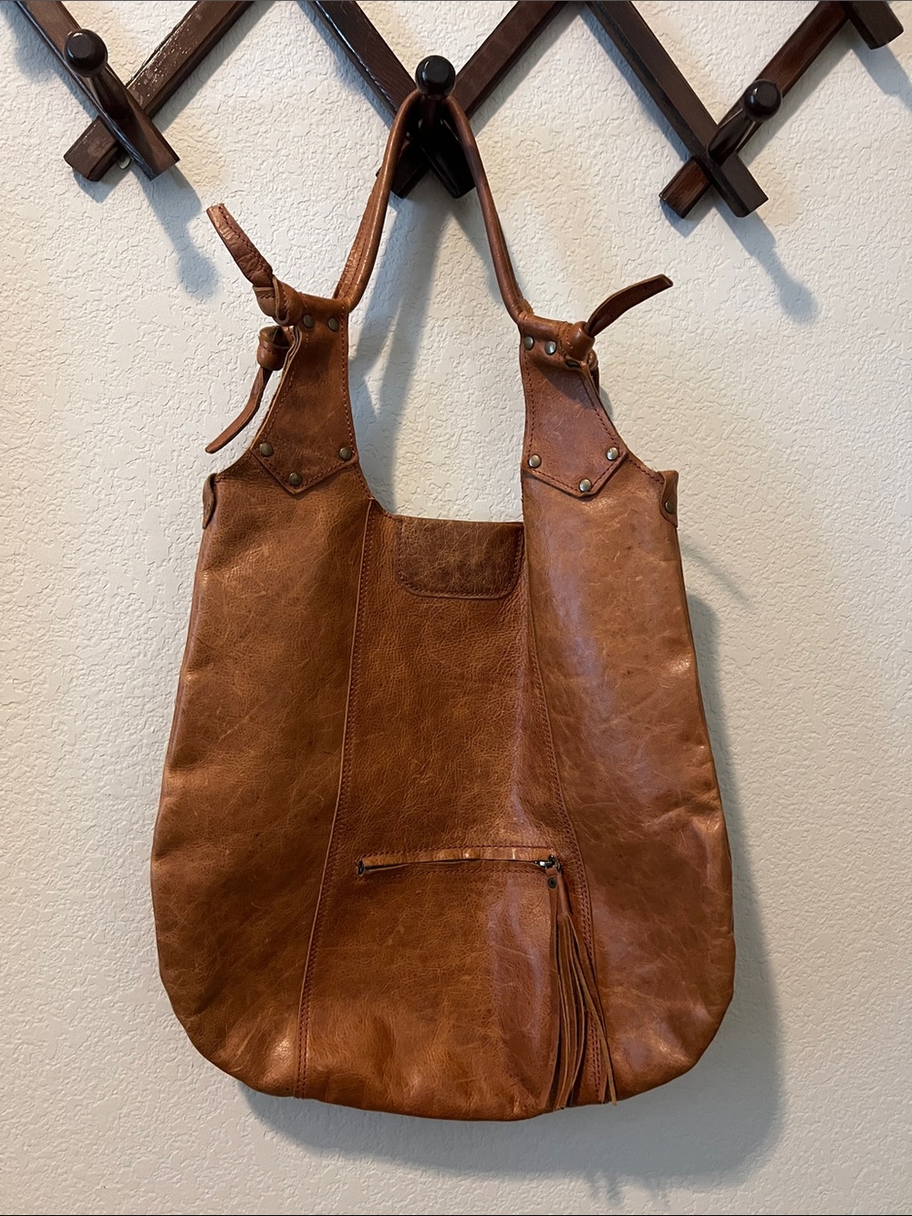 Leather Brown  Slouchy Tote Double Handle